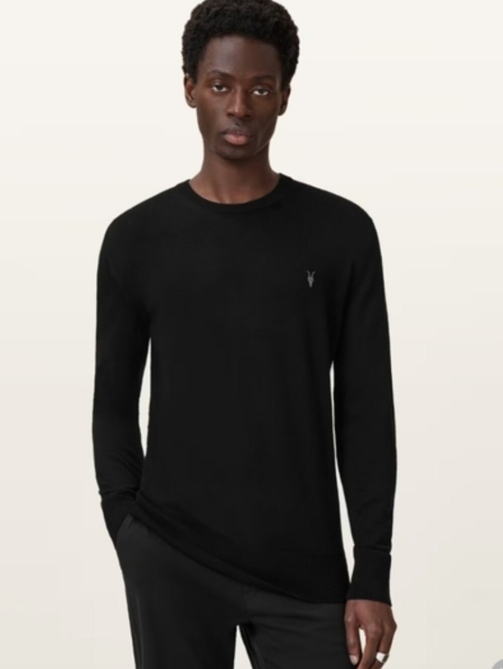 All‎ Saints Men's Black Long-Sleeve Crewneck Shirt